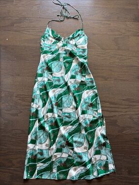 Vici midi Green Satin Halter Slip Dress